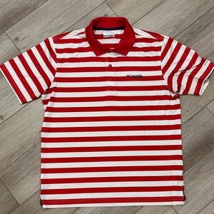 Men’s Columbia Polo with Coral and White Stripes